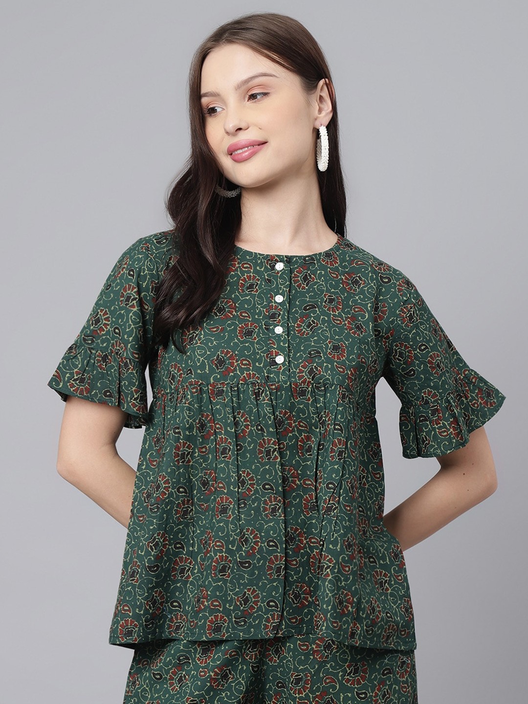 

DECKEDUP Print Cotton Top, Green