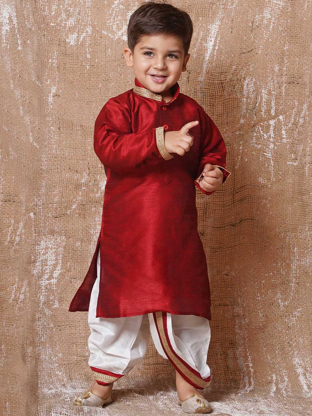 

Aj DEZInES Boys Solid Kurta with Dhoti Pants, Maroon