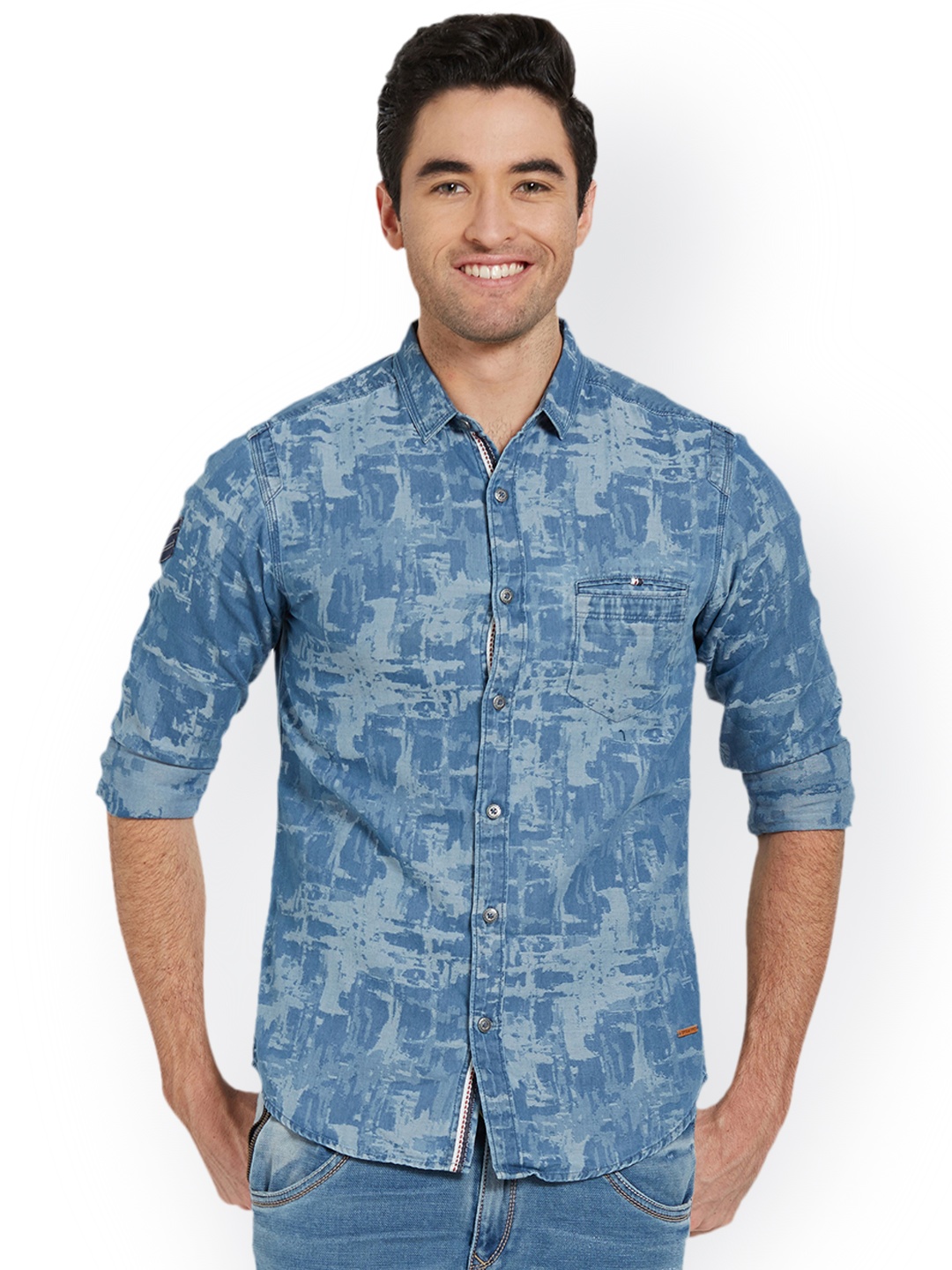 

SPYKAR Men Blue Slim Fit Printed Casual Shirt