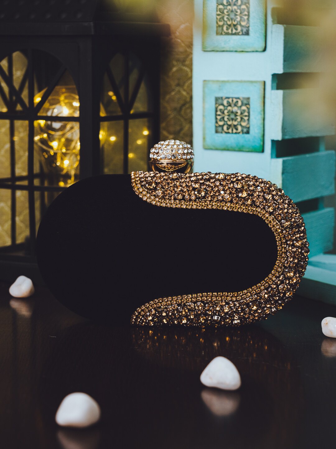 

NR By Nidhi Rathi Embellished Box Clutch, Black