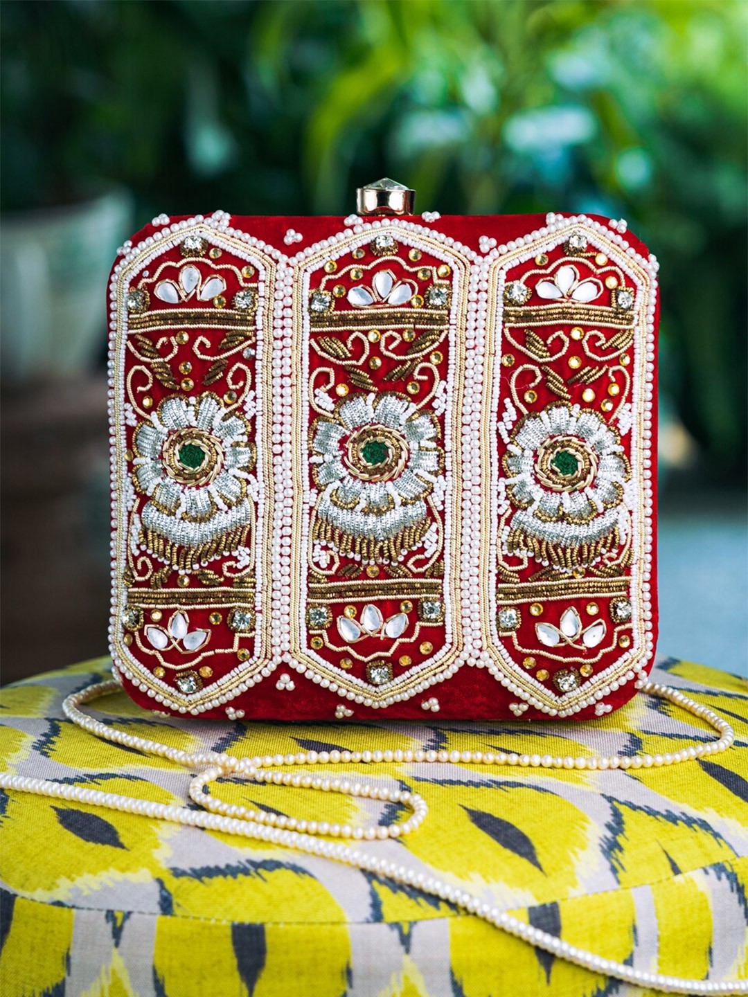 

NR By Nidhi Rathi Embroidered Box Clutch, Red