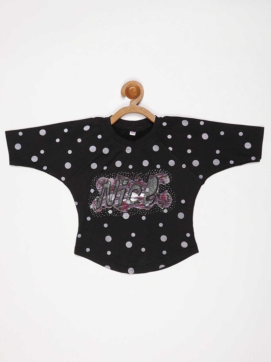 

V2 Value & Variety Round Neck Print Cotton Top, Black