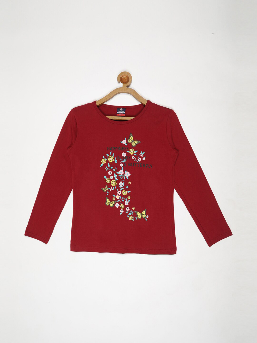 

V2 Value & Variety Maroon Floral Printed Round Neck Cotton Top