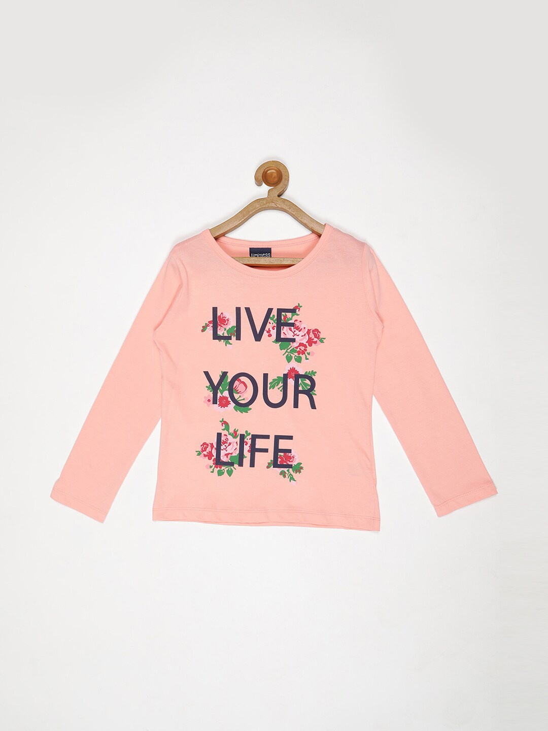 

V2 Value & Variety Printed Round Neck Cotton Top, Peach