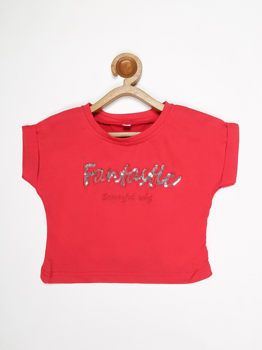 

V2 Value & Variety Printed Extended Sleeves Boxy Cotton Crop Top, Red