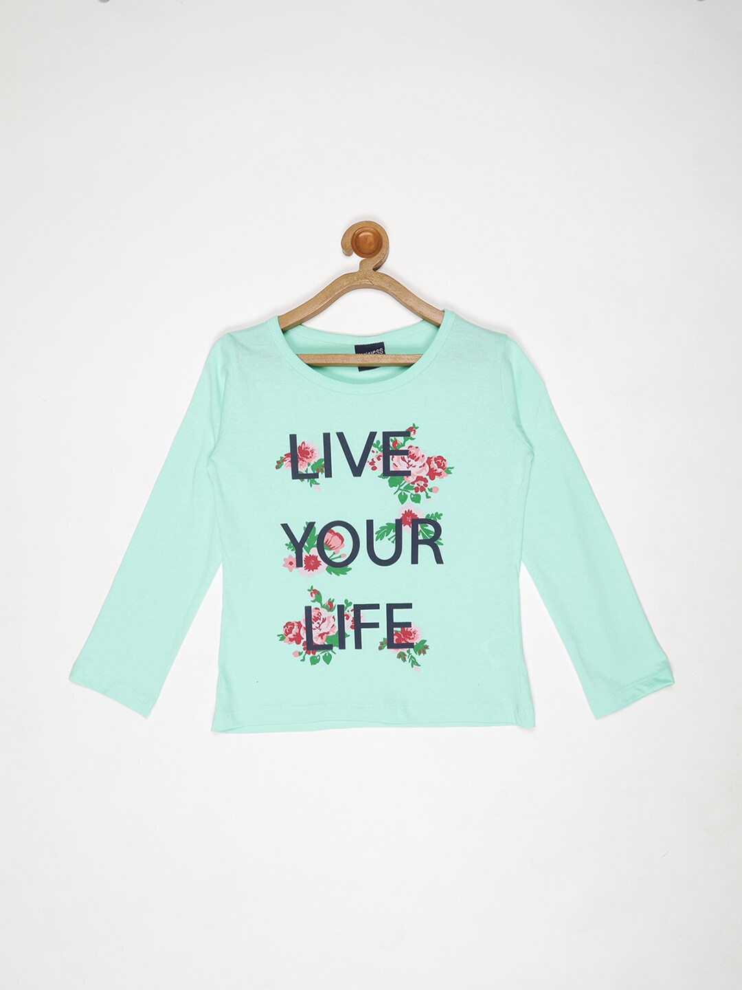 

V2 Value & Variety Girls Typography Print Cotton Top, Green