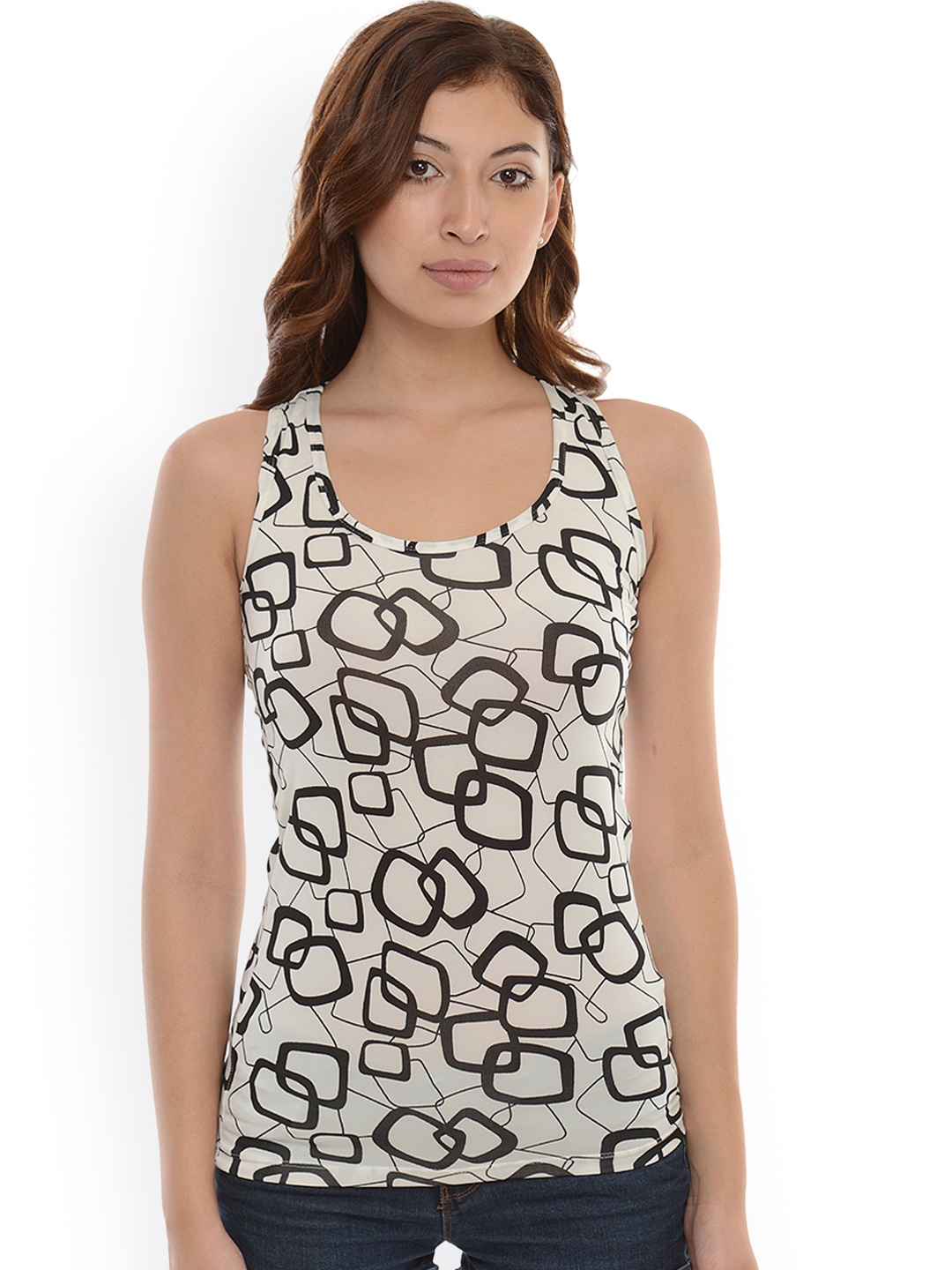 

Da Intimo Women White & Black Printed Racer Back Top