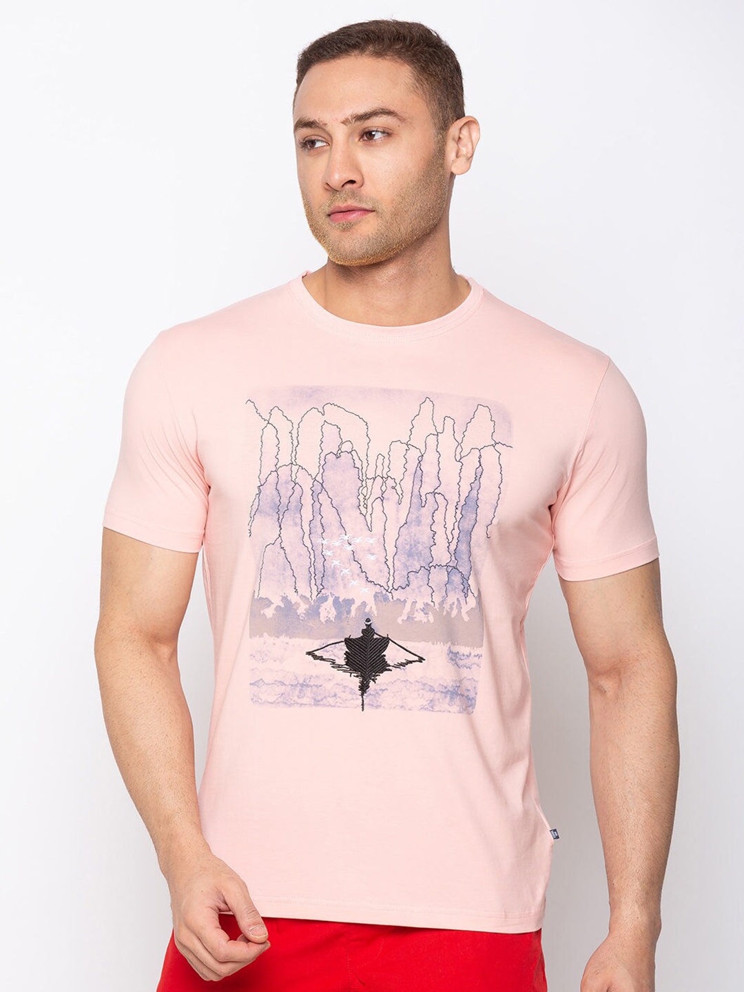 

Status Quo Men Printed Cotton T-shirt, Pink