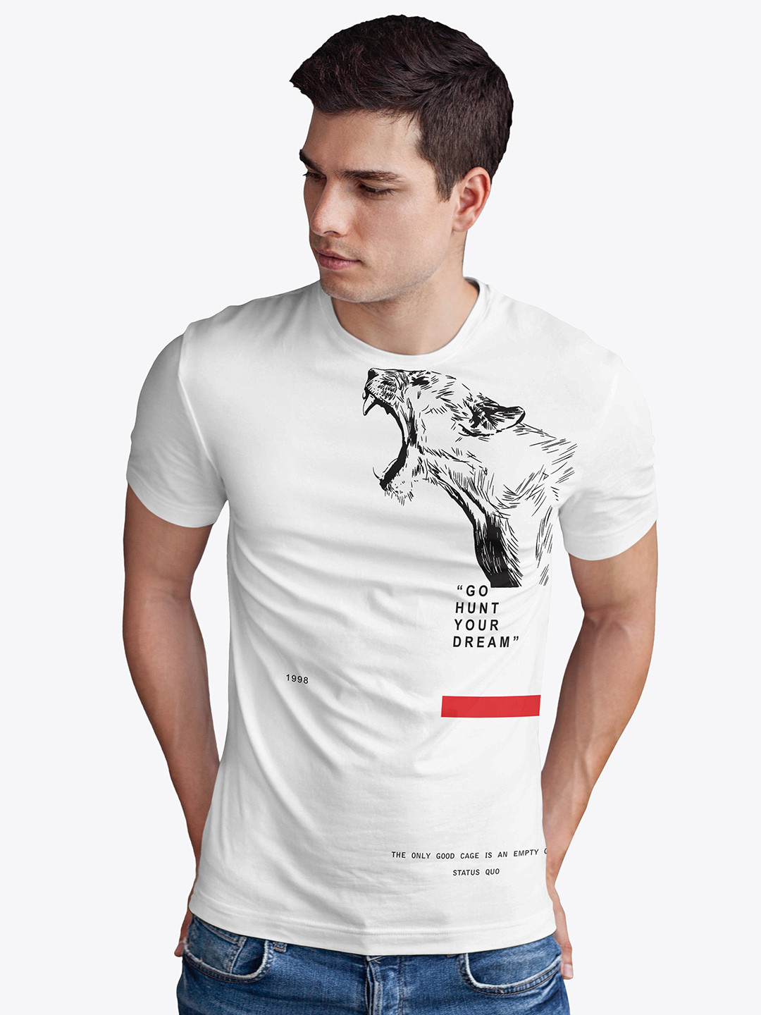 

Status Quo Men Cotton Printed T-shirt, White