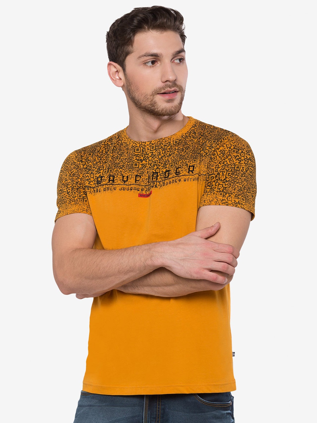 

Status Quo Men Mustard Yellow Printed T-shirt