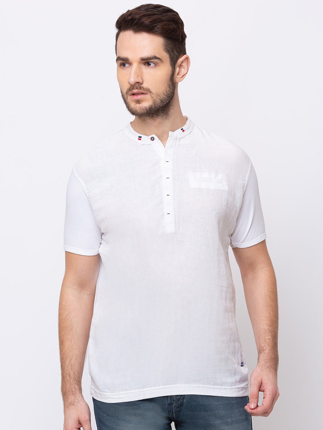 

Status Quo Men Mandarin Collar T-shirt, White
