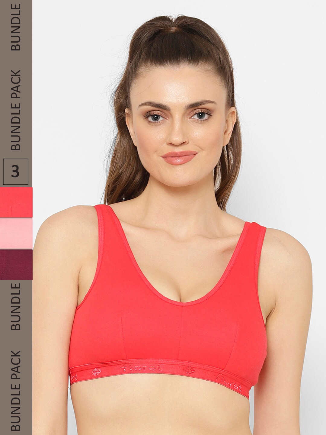 

Floret Pack of 3 Cotton Solid Workout Bra, Burgundy