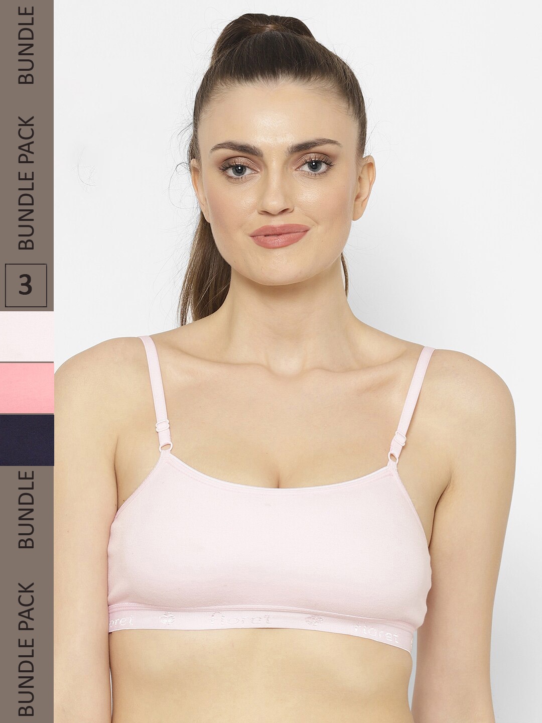

Floret Pack Of 3 Non-Wired T-Shirt Non-Padded Bra, Navy blue