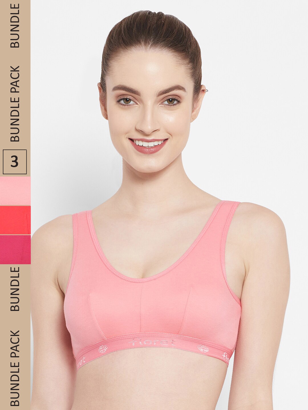 

Floret Pack Of 3 Workout Non-Padded Bra, Magenta