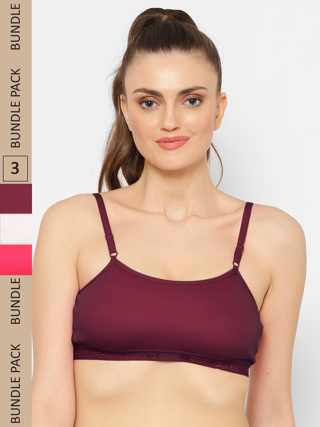 

Floret Pack Of 3 T-Shirt Non-Padded Bra, Burgundy