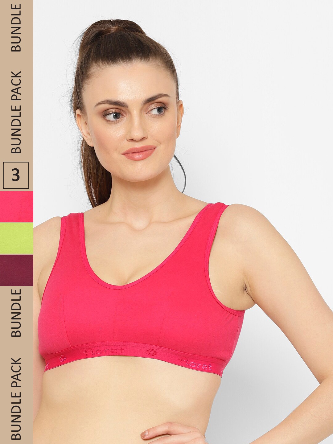 

Floret Pack Of 3 Workout Non-Padded Bra, Burgundy