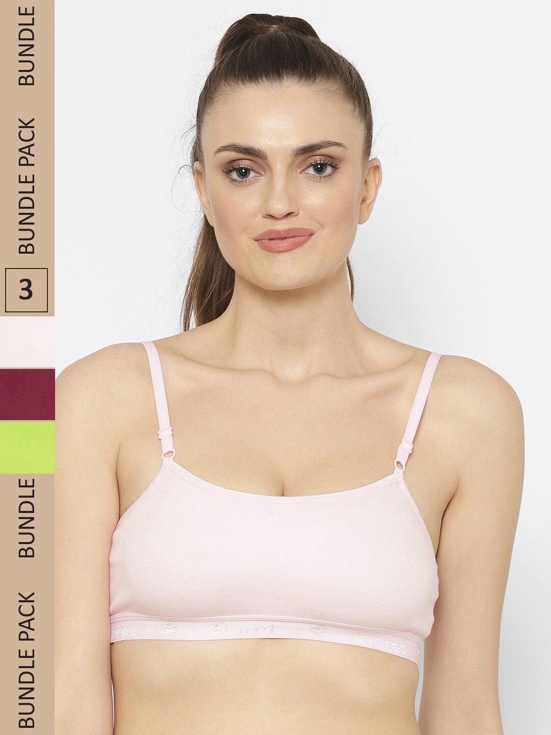 

Floret Pack of 3 Non-Wired Cotton Bra, Burgundy