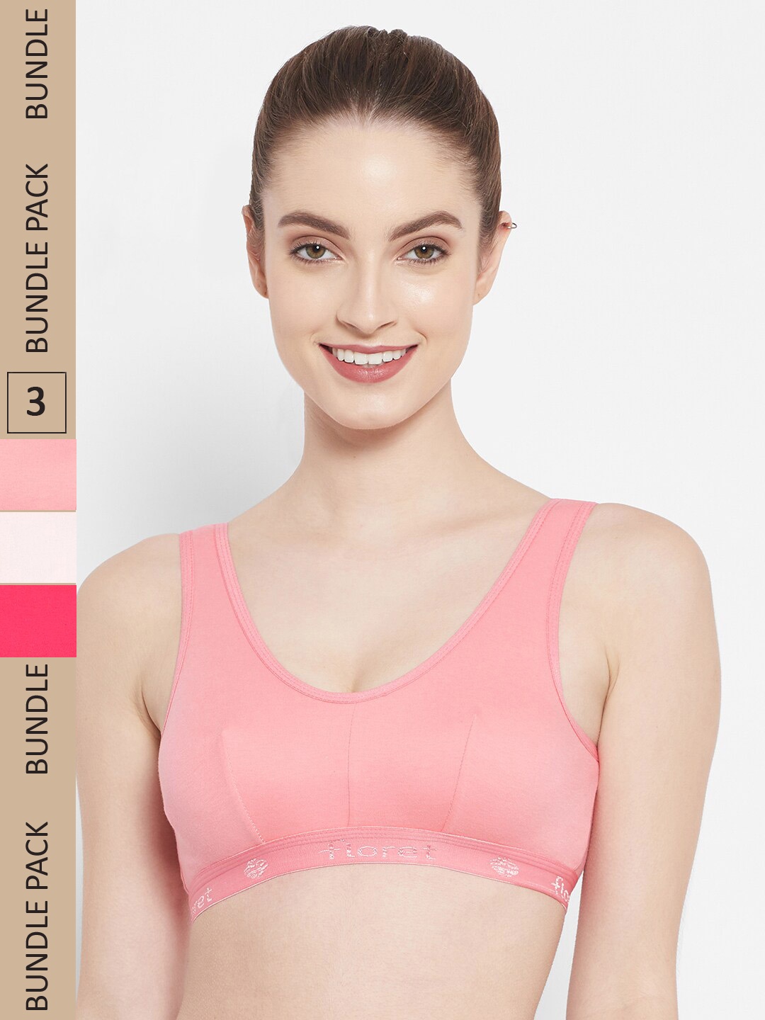 

Floret Pack of 3 Non-Wired Cotton Bra, Magenta