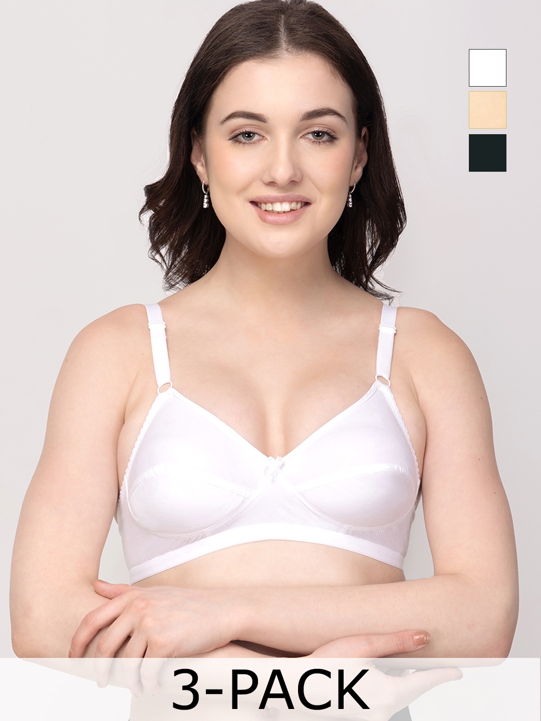 

Floret Pack Of 3 Medium Coverage Non Wired Bra, Beige