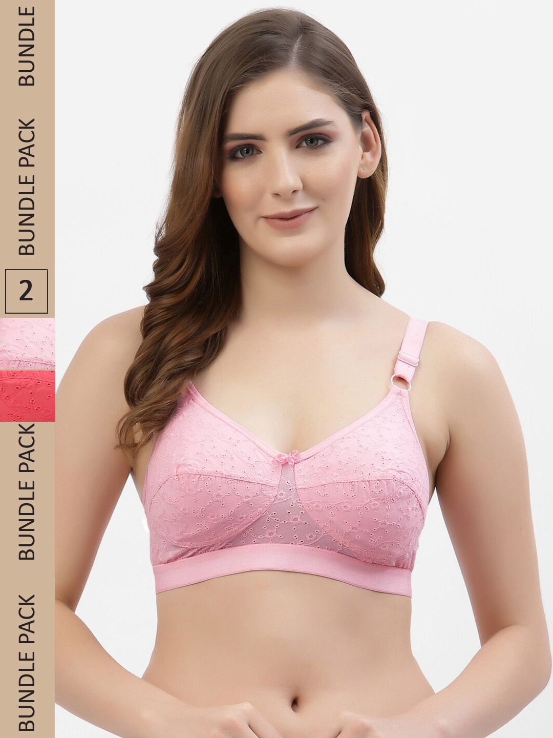 

Floret Pack Of 2 Self Design Non Padded Non Wired Bra, Pink