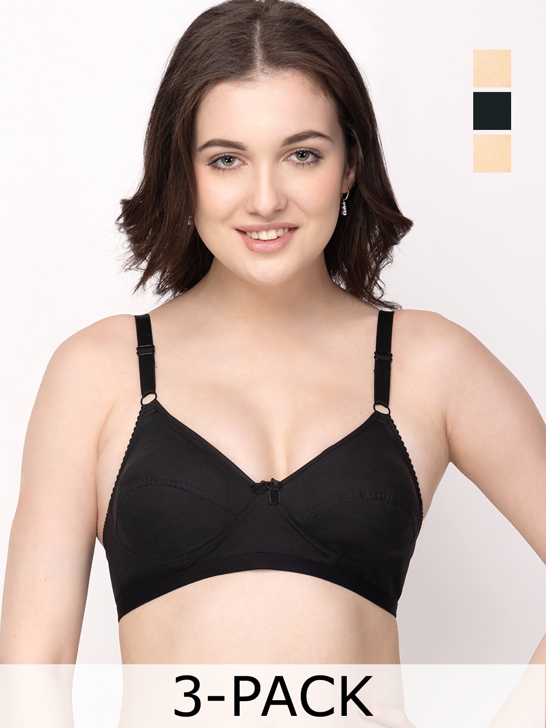 

Floret Pack Of 2 Medium Coverage Non Wired Bra, Black