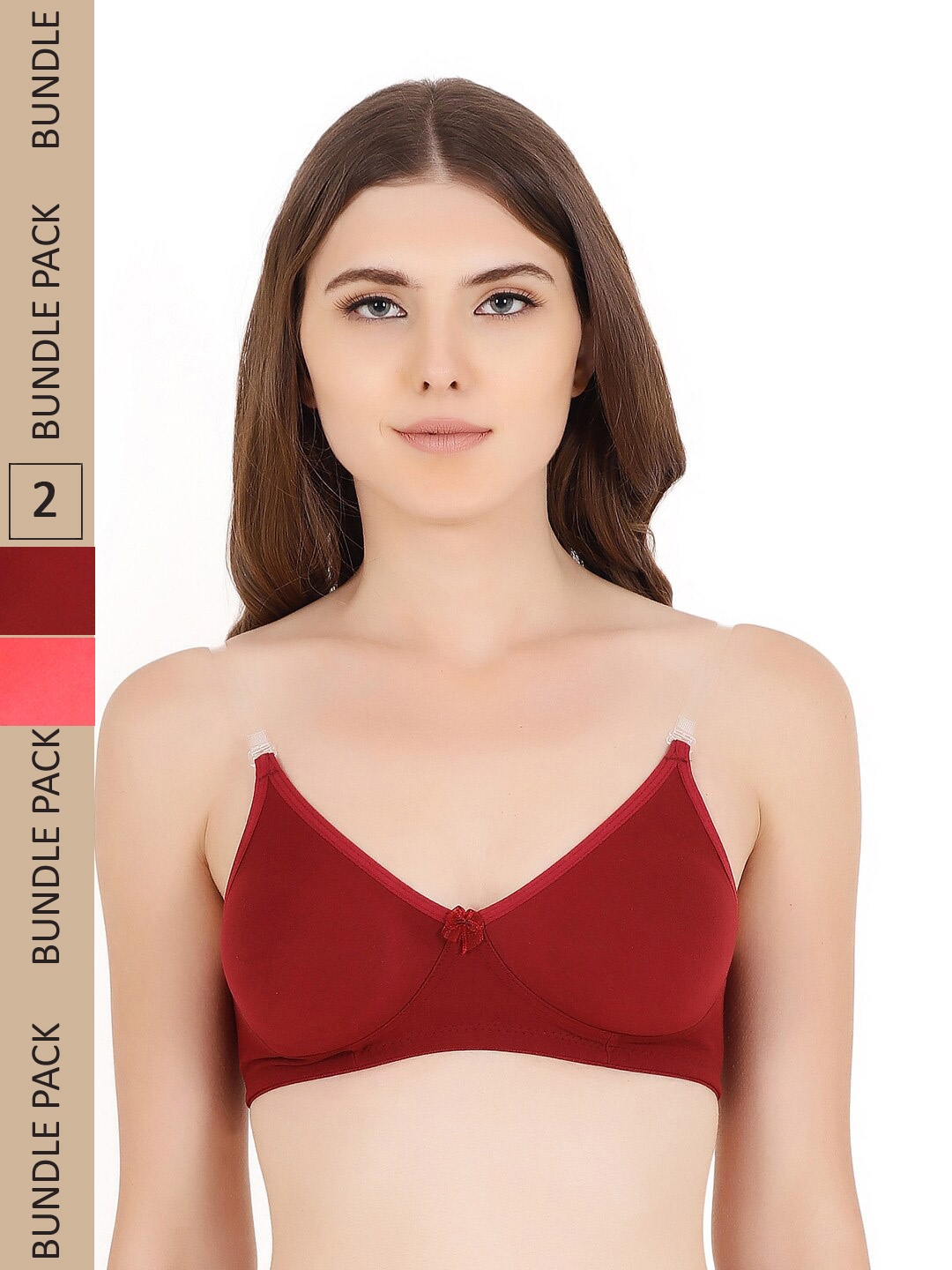 

Floret Pack Of 2 Medium Coverage Non Wired Bra, Maroon