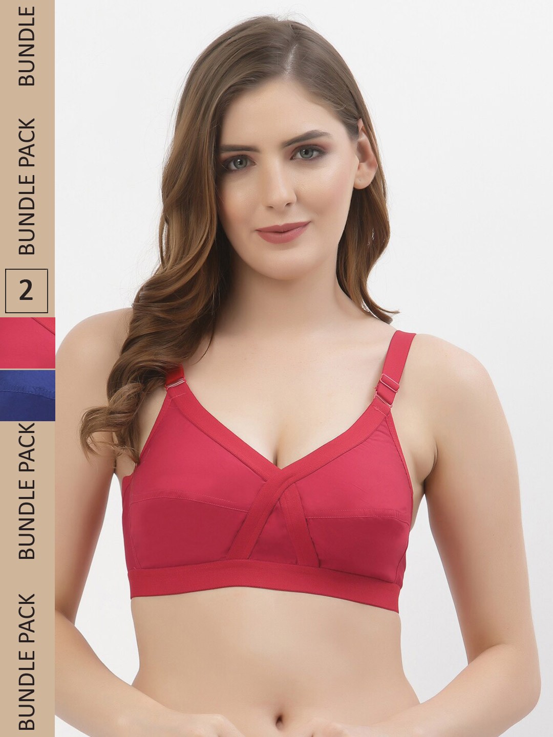 

Floret Pack of 2 Non-Padded Non-Wired Full Coverage Cotton Bras with All Day Comfort, Blue
