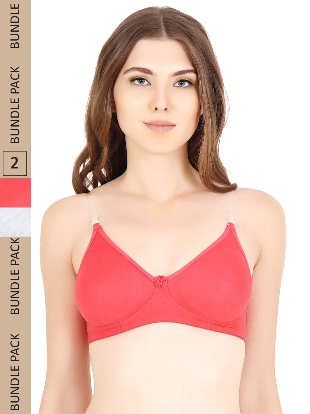 

Floret Cotton Pack Of 2 Seamless Bra, Red