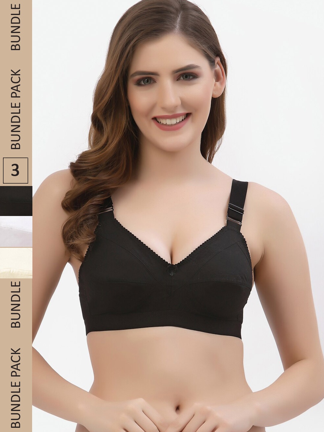 

Floret Pack Of 3 Non Padded Cotton Bra, Beige
