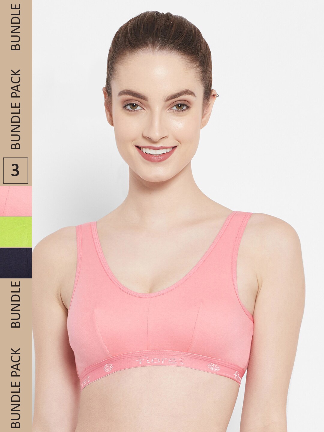 

Floret Pack Of 3 Non Padded Workout Bra, Rose