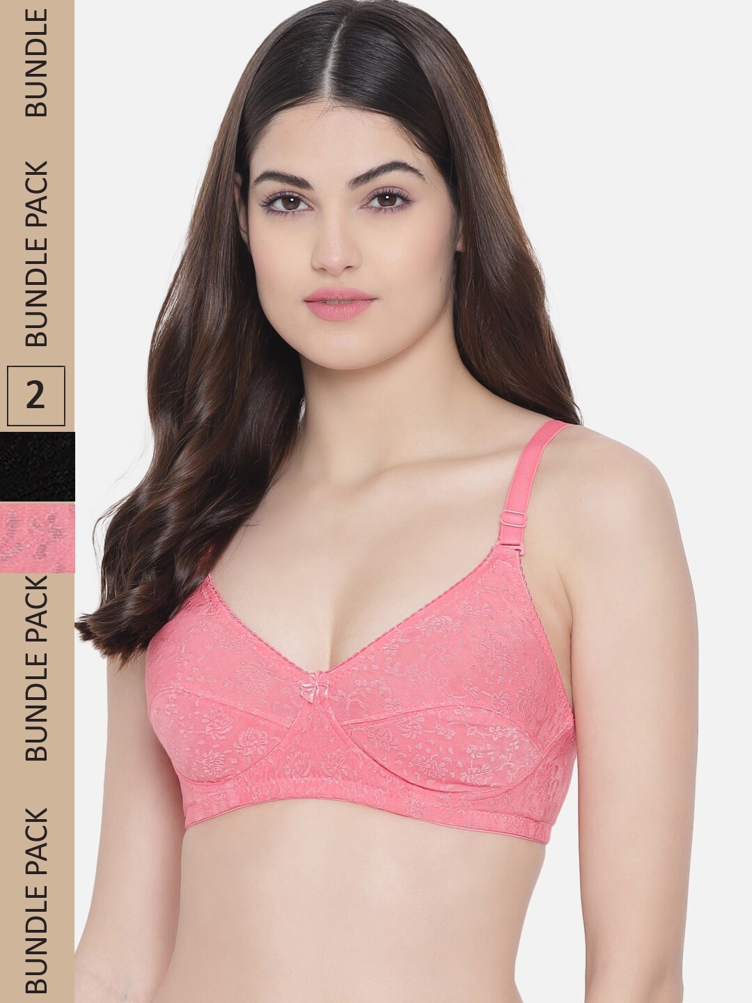 

Floret Pack Of 2 Floral Printed Medium Coverage Non Wired Bra, Black