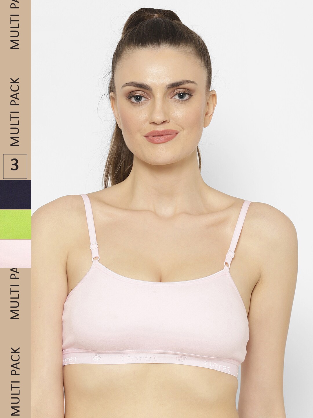 

Floret Pack of 3 Non-Wired Cotton Bra, Pink