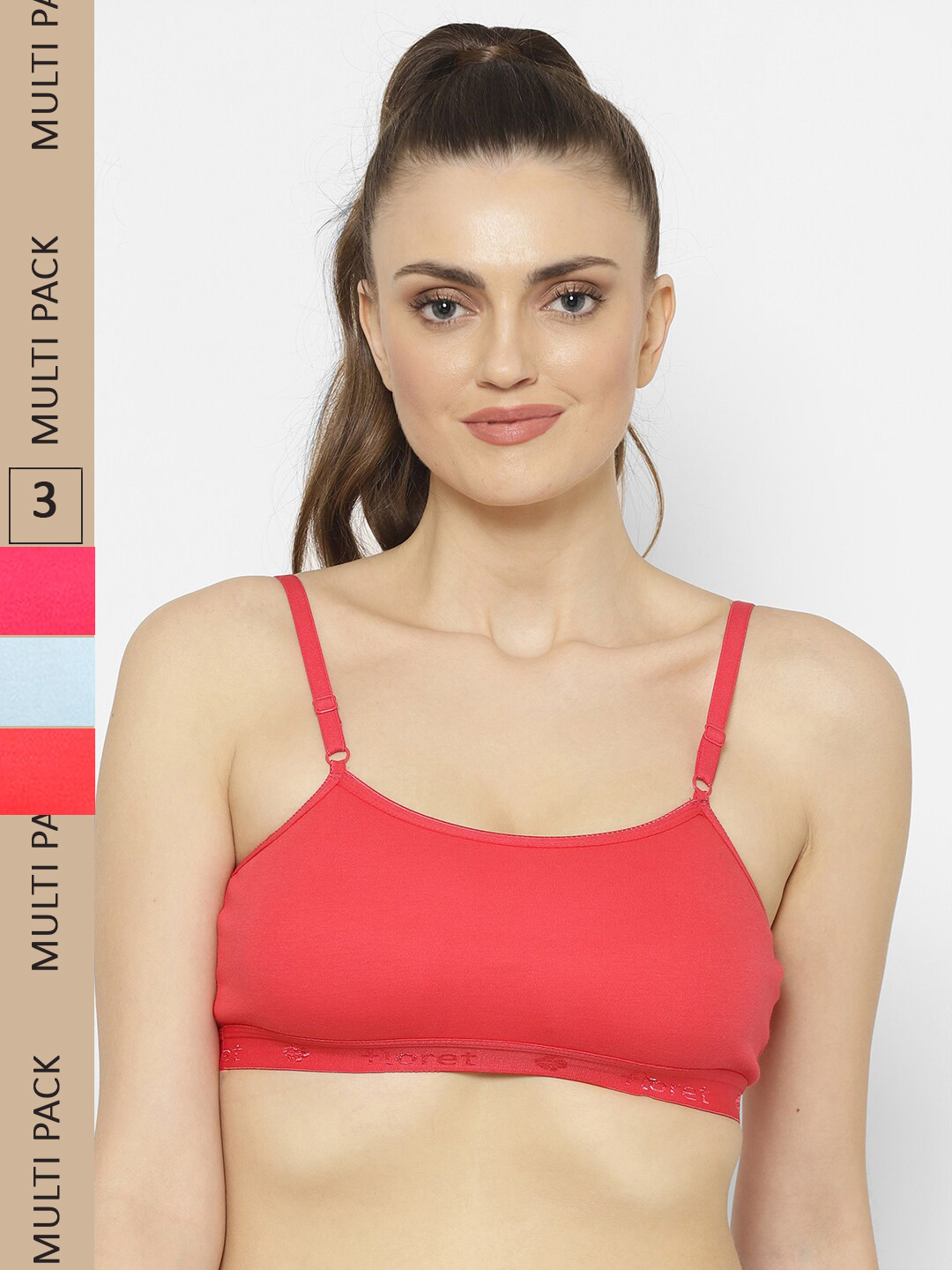 

Floret Pack Of 3 Cotton Bra, Red