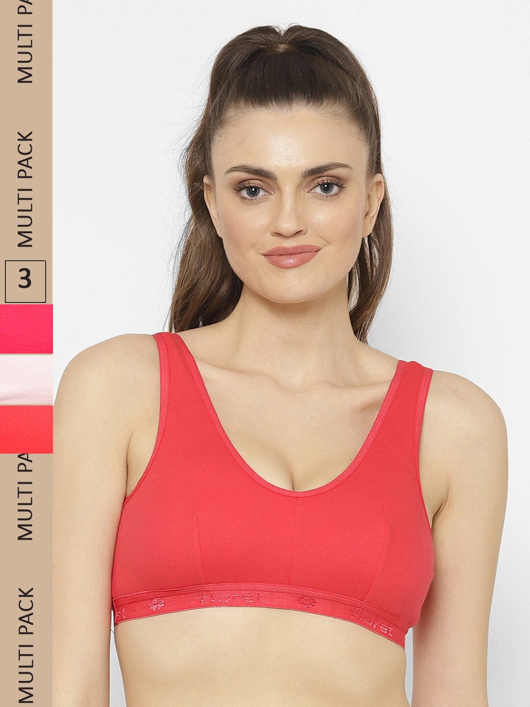 

Floret Pack Of 3 Workout Non-Padded Bra, Pink