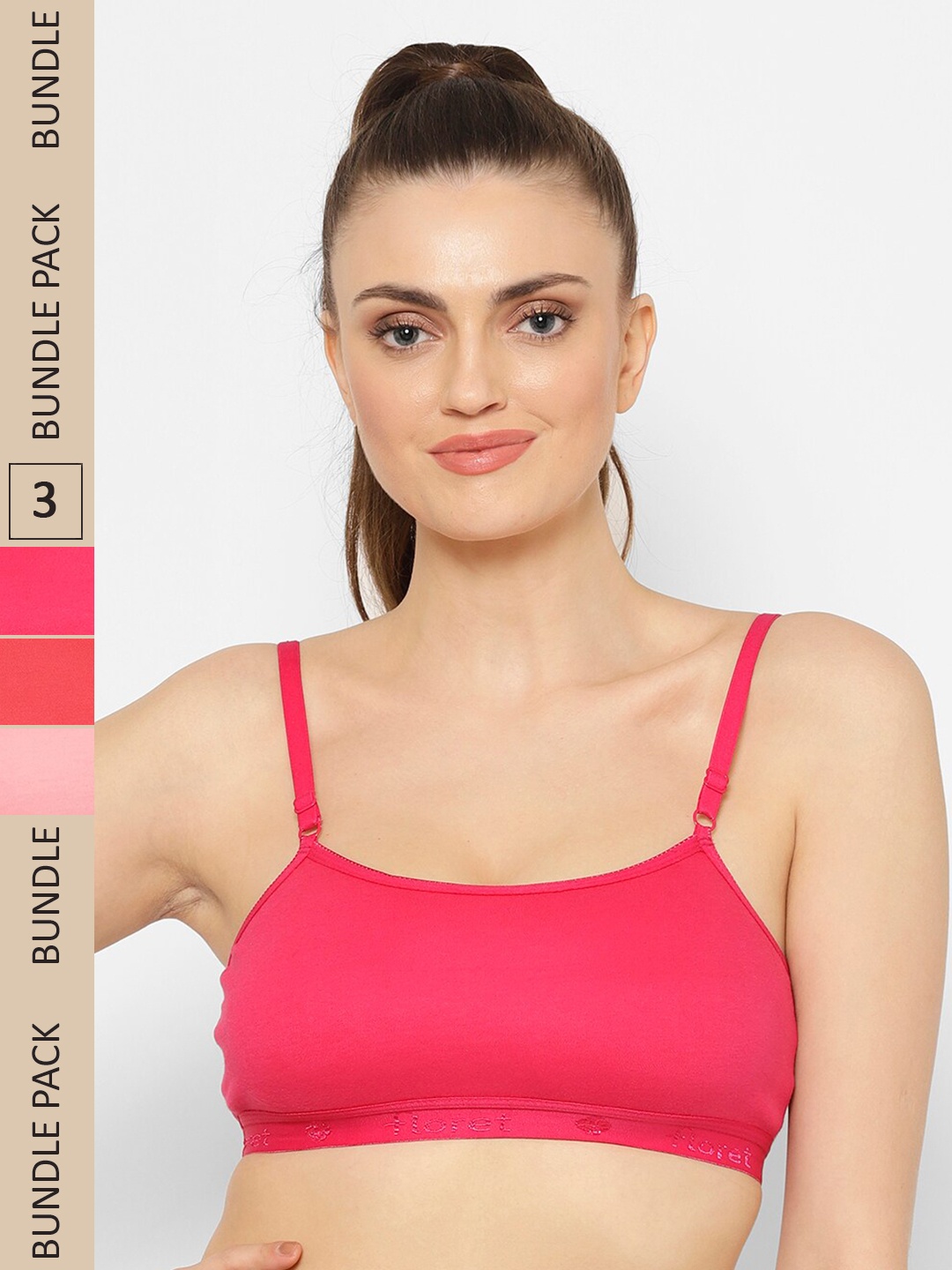 

Floret Pack of 3 Cotton Non Padded High Support Begginers Bra, Magenta
