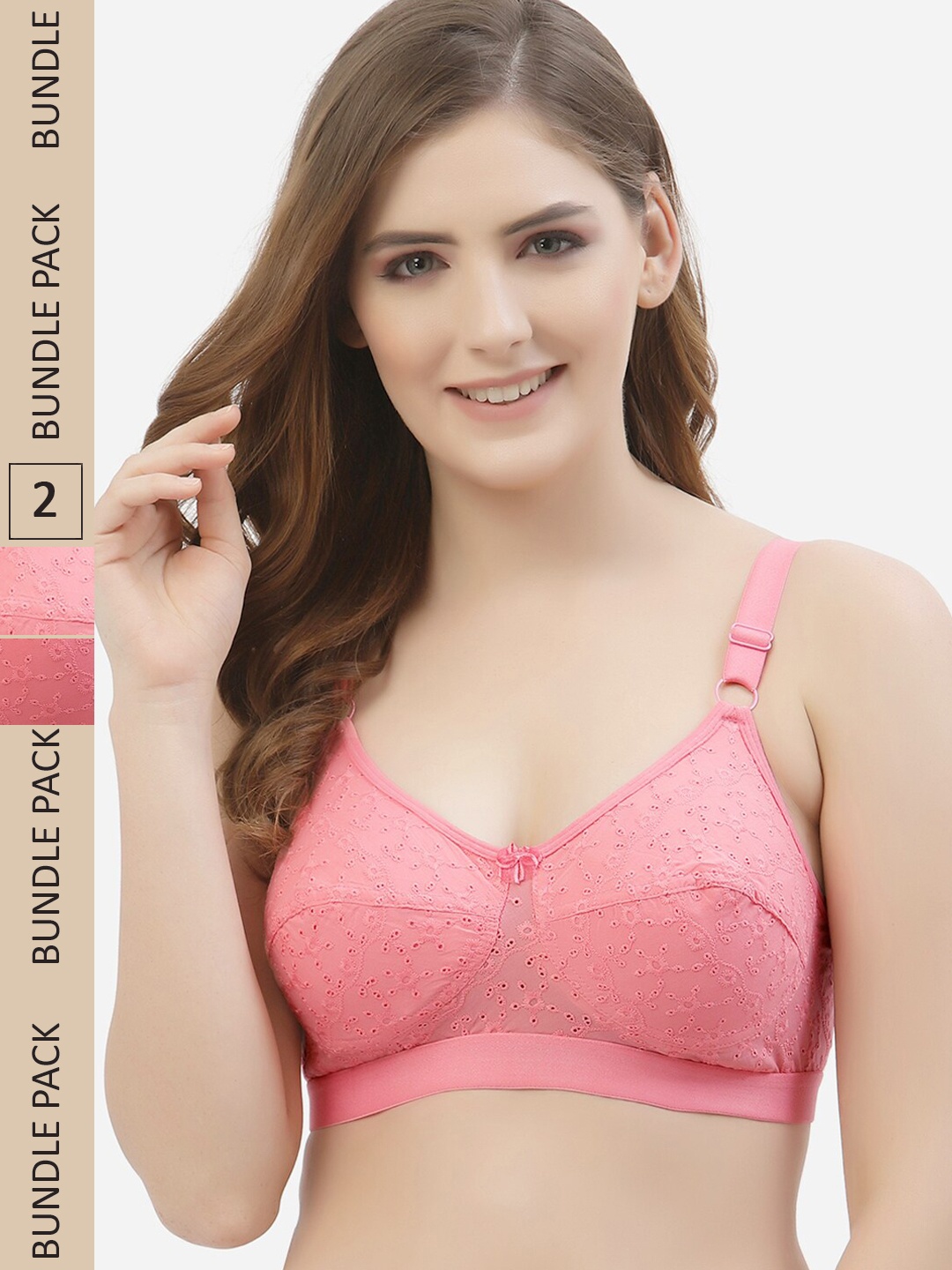 

Floret Pack of 2 Cotton Non Padded Everyday Floral Bra, Rose