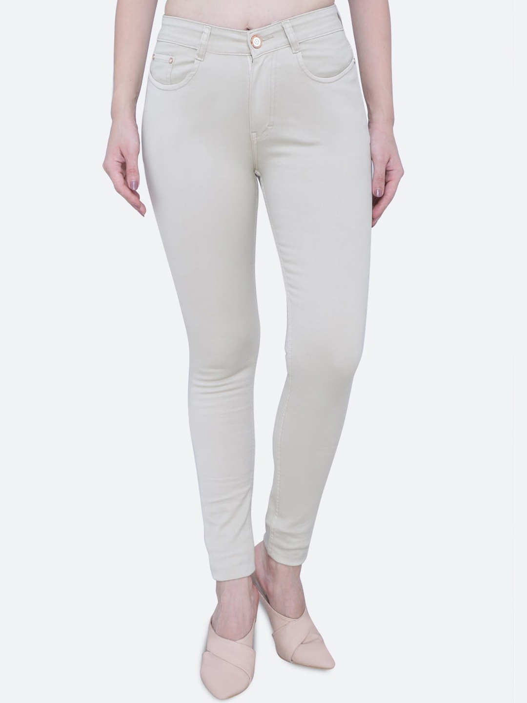 

FCK-3 Women Cotton Slim Fit Stretchable Jeans, Off white