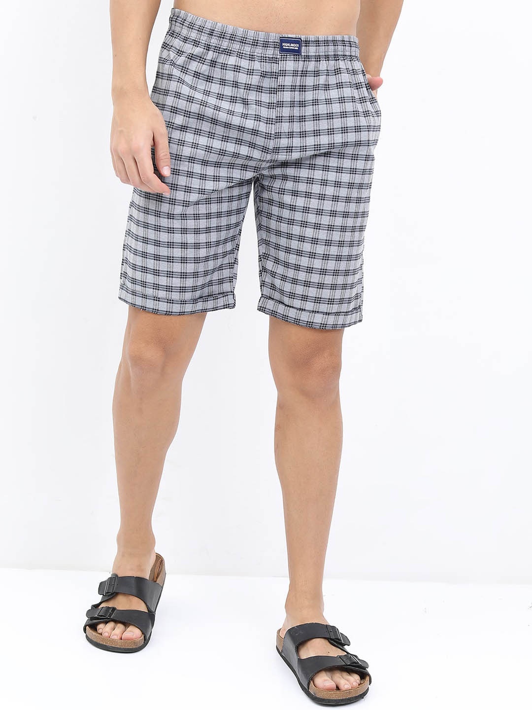 

HIGHLANDER Men Pack Of 2 Checked Lounge Shorts, Grey