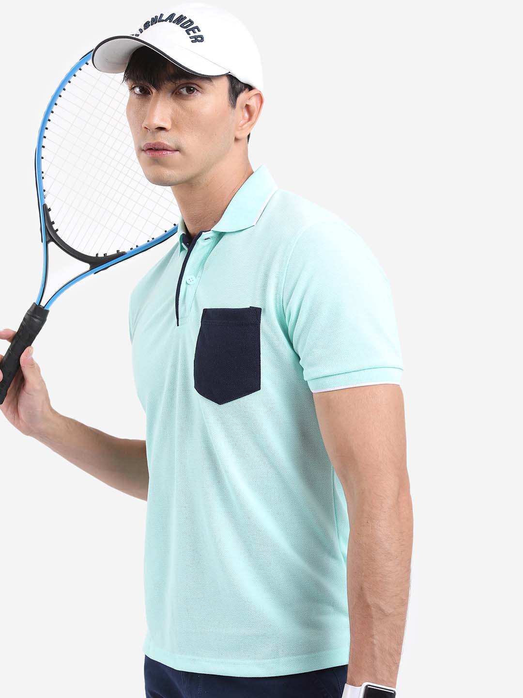 

HIGHLANDER Men Polo Collar Slim Fit T-shirt, Sea green