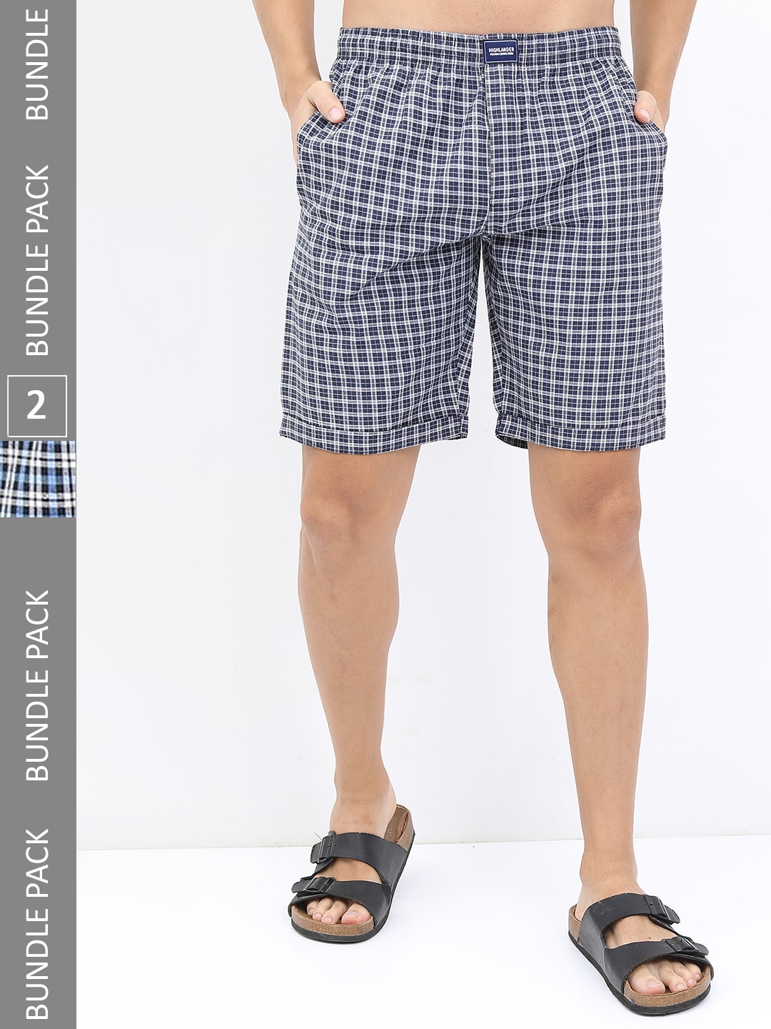 

HIGHLANDER Men Pack of 2 Checked Lounge Shorts, Navy blue
