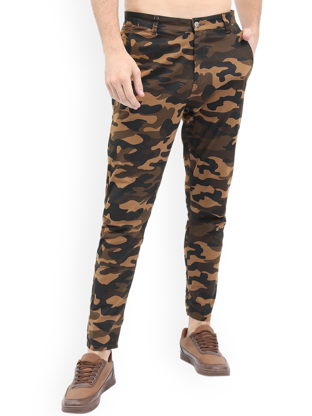 

HIGHLANDER Men Camouflage Printed Tapered Fit Joggers Trousers, Khaki