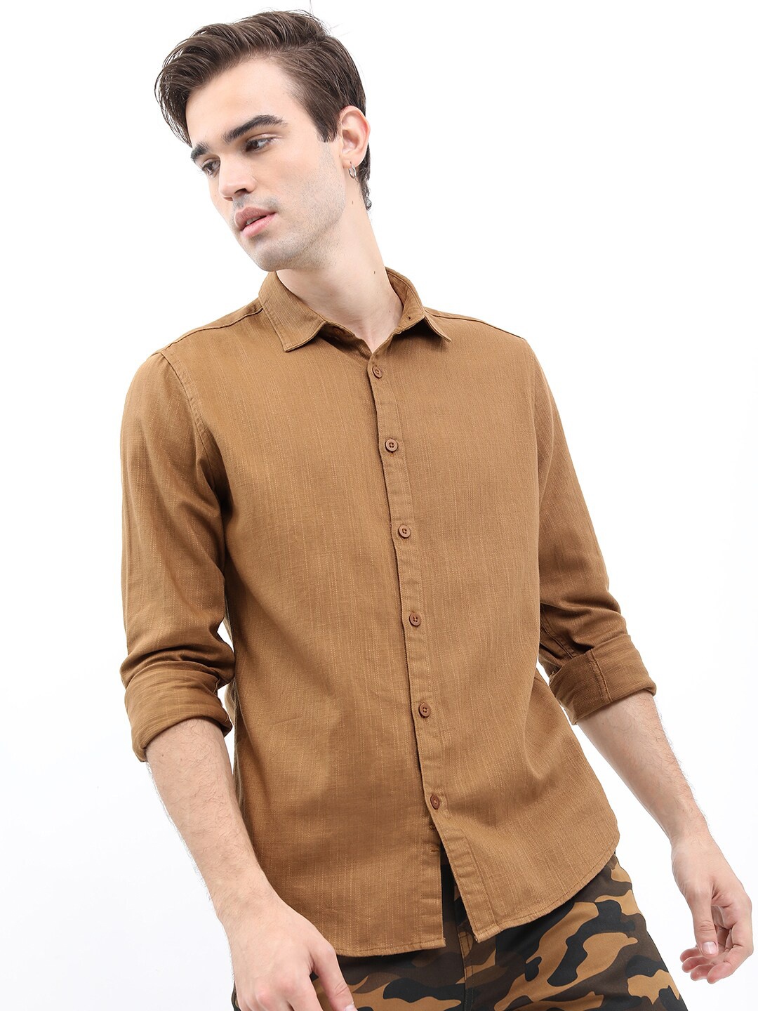 

KETCH Men Solid Cotton Slim Fit Casual Shirt, Khaki