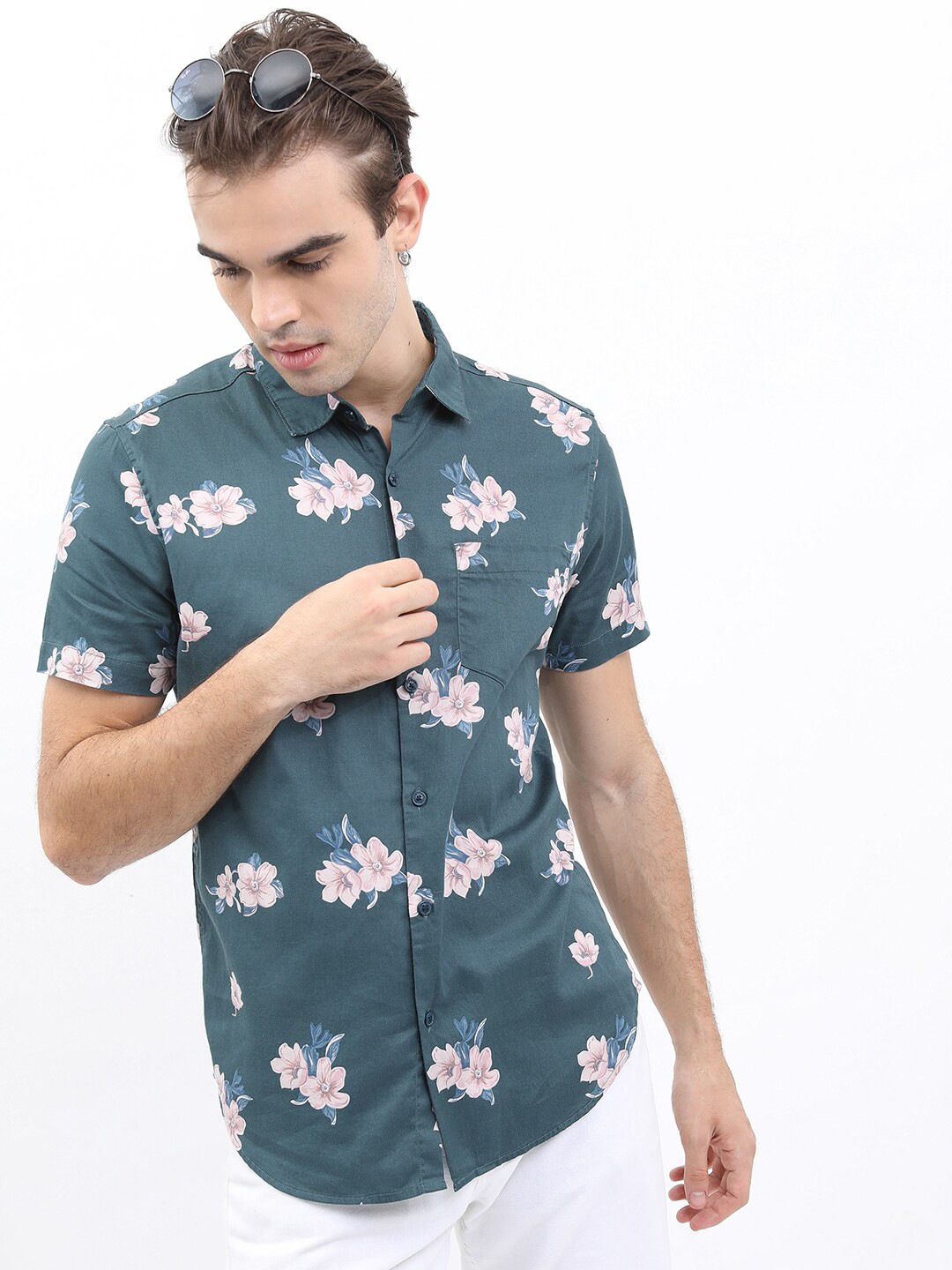 

KETCH Men Slim Fit Floral Printed Cotton Casual Shirt, Teal