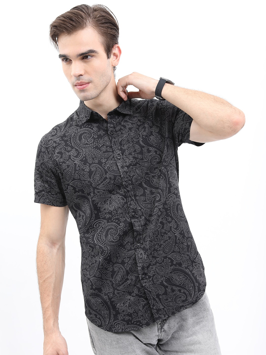 

KETCH Men Slim Fit Printed Cotton Casual Shirt, Black