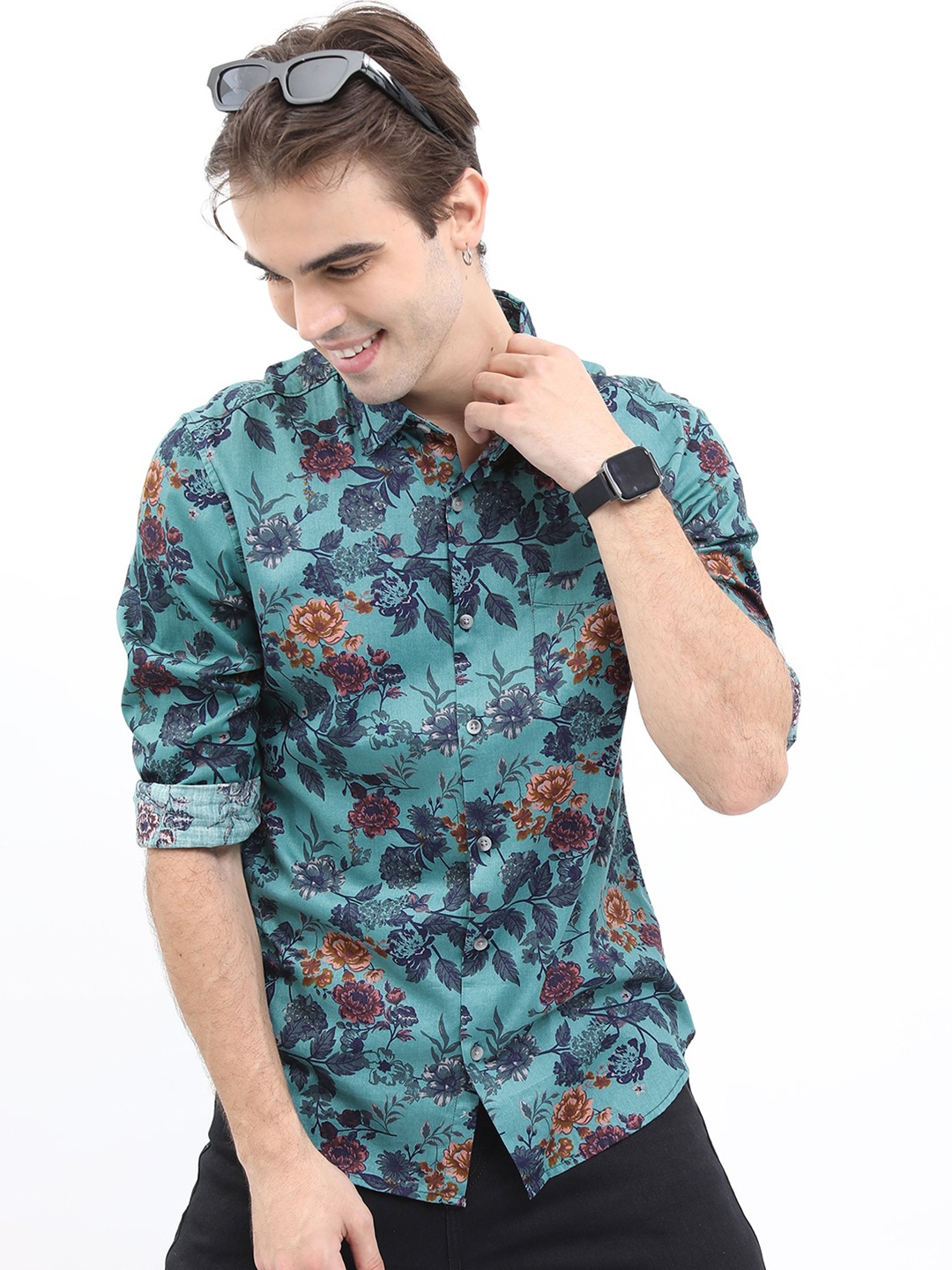 

KETCH Men Slim Fit Floral Printed Casual Shirt, Turquoise blue