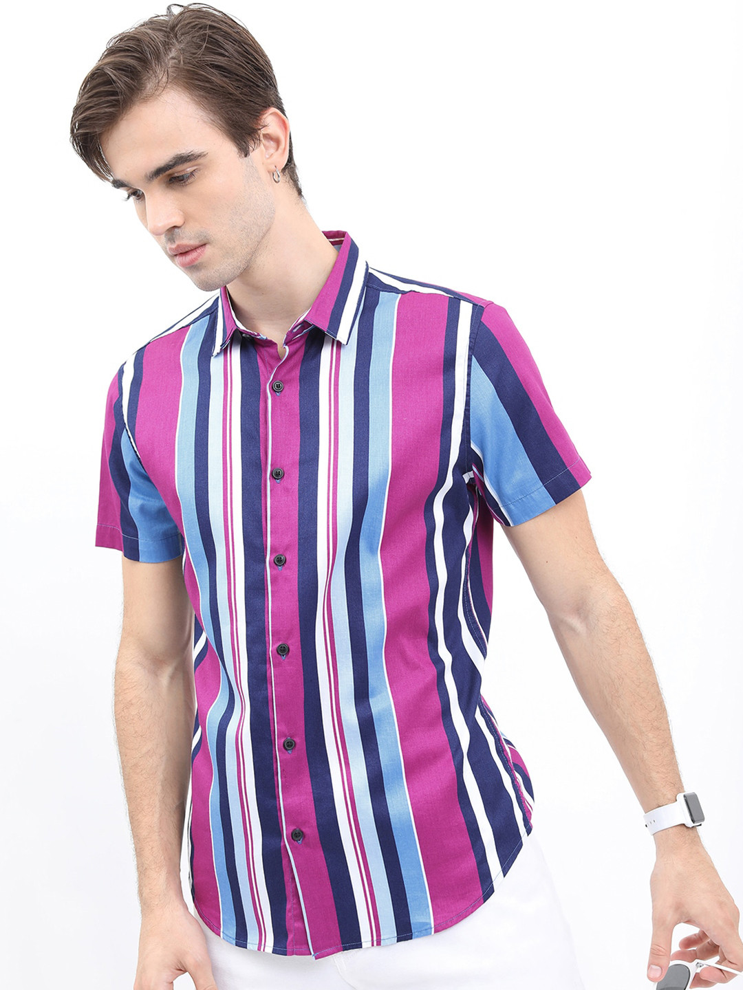 

KETCH Men Slim Fit Multi Striped Casual Shirt, Pink