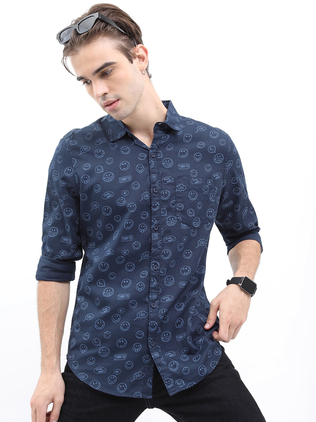 

KETCH Men Slim Fit Printed Casual Shirt, Navy blue