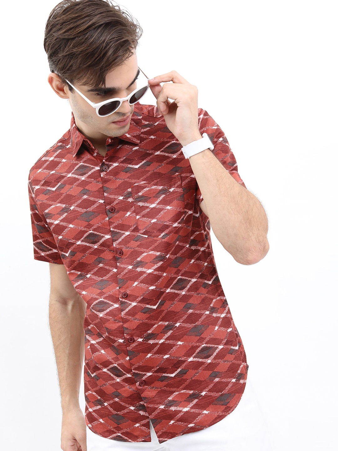 

KETCH Men Slim Fit Printed Cotton Casual Shirt, Rust