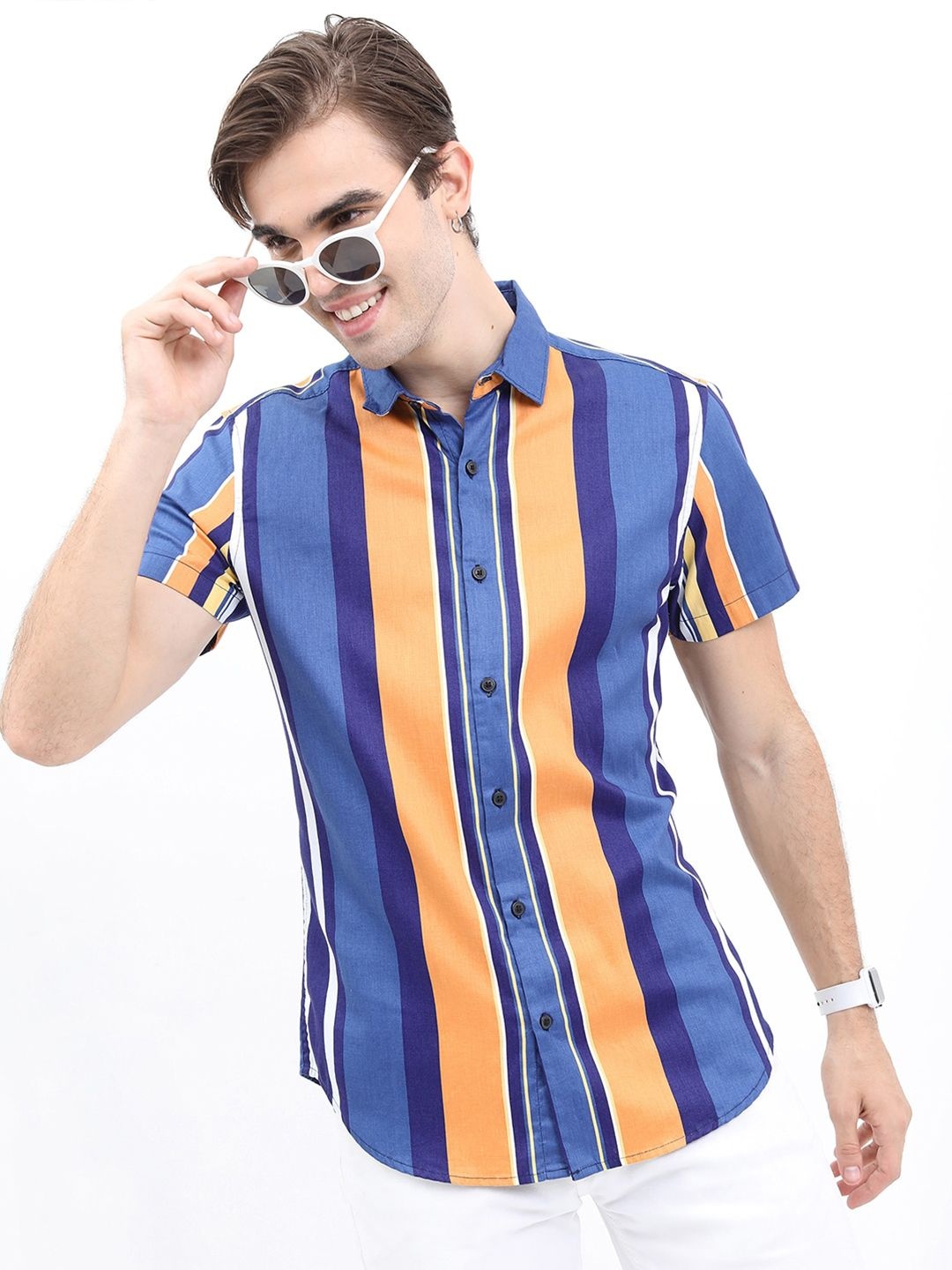

KETCH Men Slim Fit Striped Cotton Casual Shirt, Blue