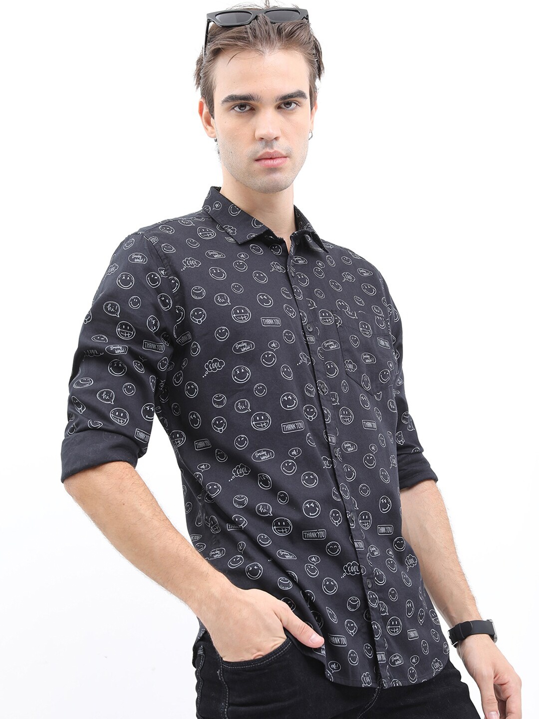 

KETCH Men Slim Fit Printed Cotton Casual Shirt, Black
